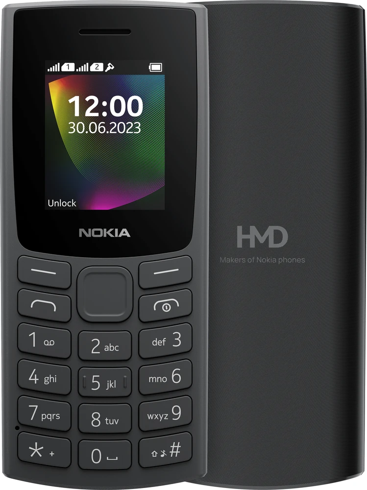 Nokia 106 2023 kamerasız tuşlu telefon ön ve arka görünümü